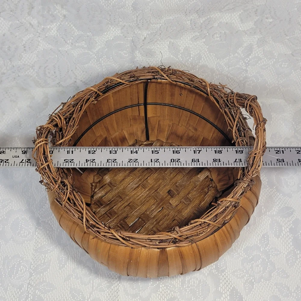 Vintage Handmade Pumpkin Shape Woven Basket Natural Wood Vine Twig Handle Rustic